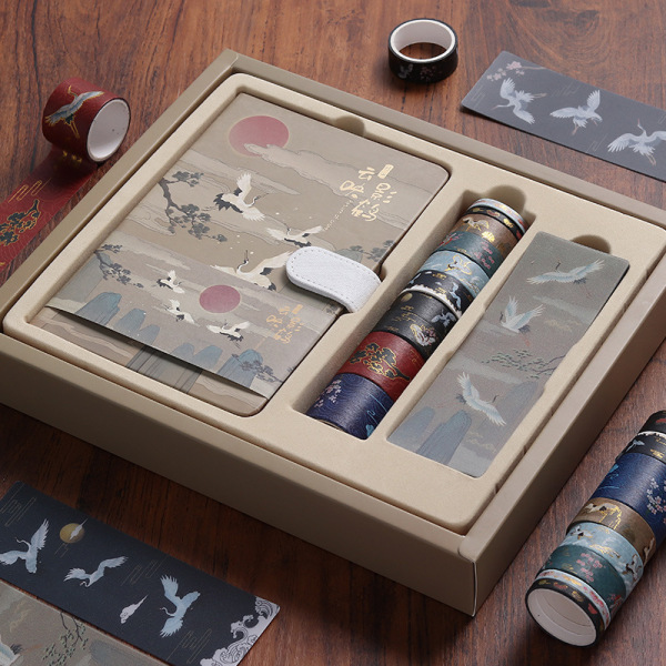 創(chuàng)意古風(fēng)手賬本禮盒套裝 貼紙和紙膠帶+書簽+磁扣手帳本組合禮盒 辦公小禮品