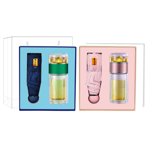 茶水分離玻璃杯黑膠雨傘套裝 送客戶開業(yè)活動禮品