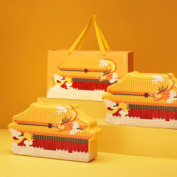 2022宮廷中秋禮盒 太和殿馬口鐵禮盒+四口味八月餅+手提袋+刀叉 國風中秋禮品