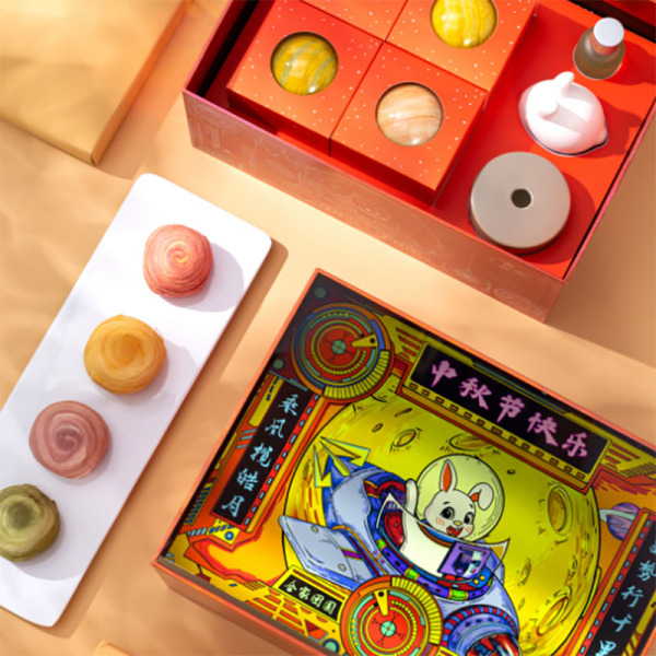 2022年中秋節(jié)創(chuàng)意禮盒套裝 月兔無火擴(kuò)香器1重磅純棉T恤1+抹茶豆蔻星空酥1+輕盈堅果燕窩星空酥1+海風(fēng)椰香星空酥1+鮮芋撞奶星空酥1組合套裝 科技公司中秋禮品4