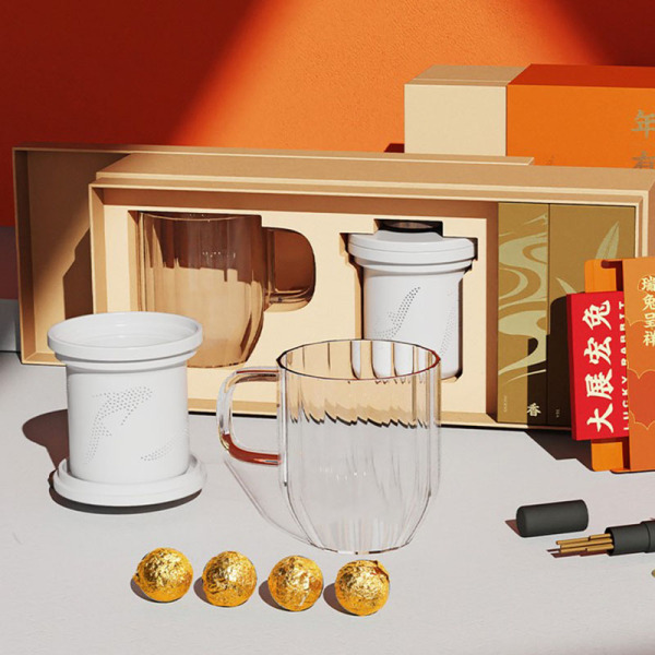 【年年有魚】2023年創(chuàng)意禮盒套裝 茶影快客杯+熟普茶丸4+紅包5+香插+沉香 新年禮品1