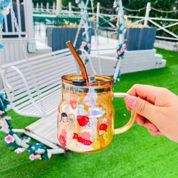 ins可愛(ài)草莓姐妹玻璃杯 帶蓋雙飲吸管杯 三八禮品3