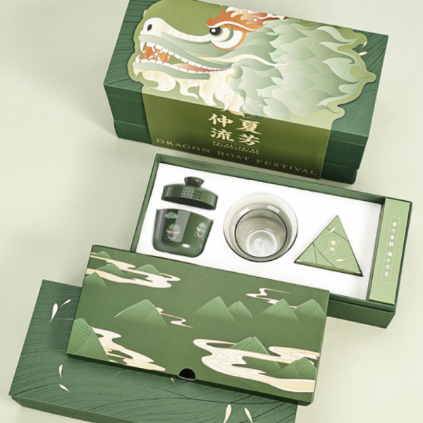 【仲夏流芳B】2023創(chuàng)意中式端午禮盒 競舟茶具+粽葉香插+艾草香+龍珠茶丸+粽子4 端午送客戶什么1