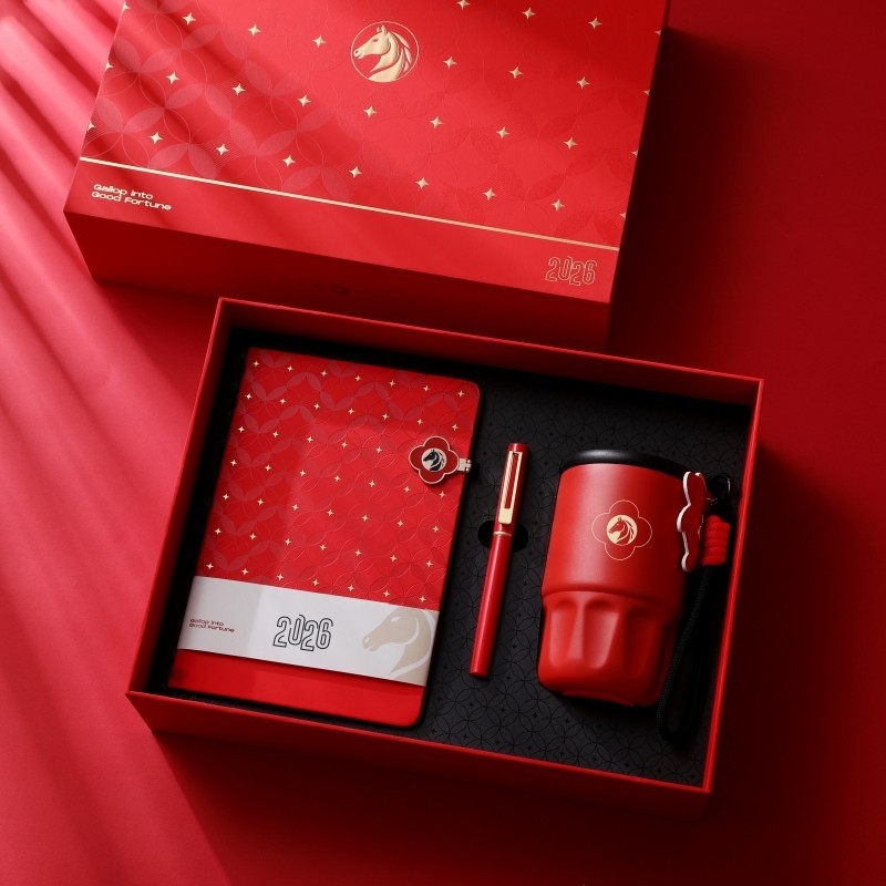 新年開(kāi)門(mén)紅系列筆記本三件套禮盒|辦公禮品
